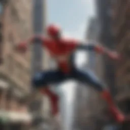 Spider-Man swinging through the city