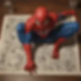 Colorful Spider-Man placemat featuring iconic comic book scenes