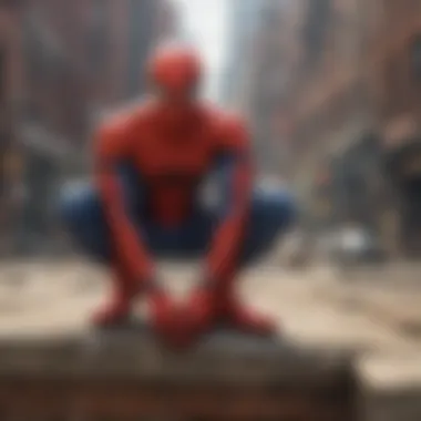 Spiderman in a reflective moment overlooking the city