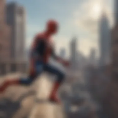 Spider-Man perched on a city rooftop, surveying the landscape