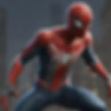 Close-up of Spider-Man's suit with intricate web design