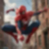 Spider-Man swinging through city skyscrapers