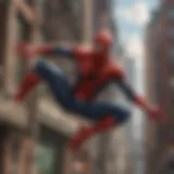 Spiderman swinging in the city