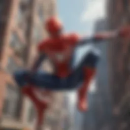 Illustration of Spiderman swinging through the city