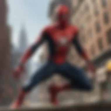 Illustration of Spider-Man swinging through New York City