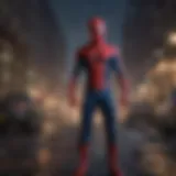 Spider-Man swinging through the city at night