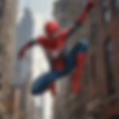 Iconic Spider-Man swinging through the city