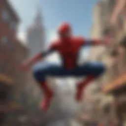 Superhero in action at Spider-Man theme park