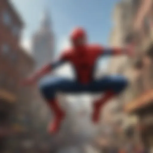 Superhero in action at Spider-Man theme park