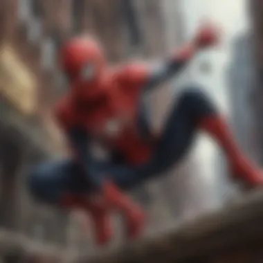 Close-up of Tom Holland as Spiderman in intense action scene