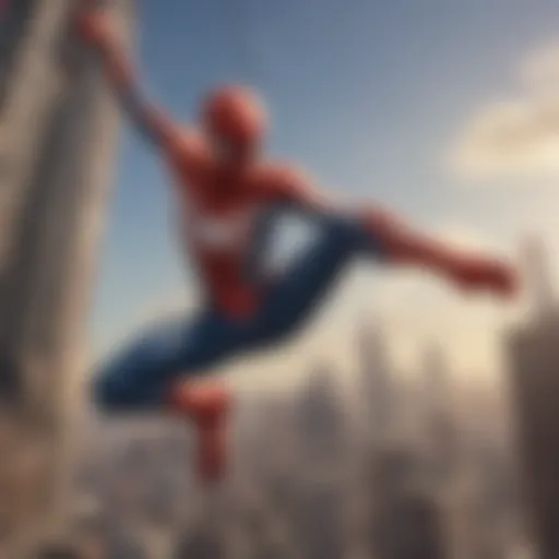 VR Spiderman swinging through cityscape