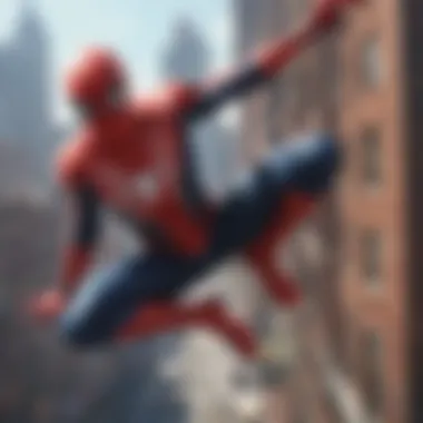 Stunning graphic of Spider-Man swinging across the city skyline