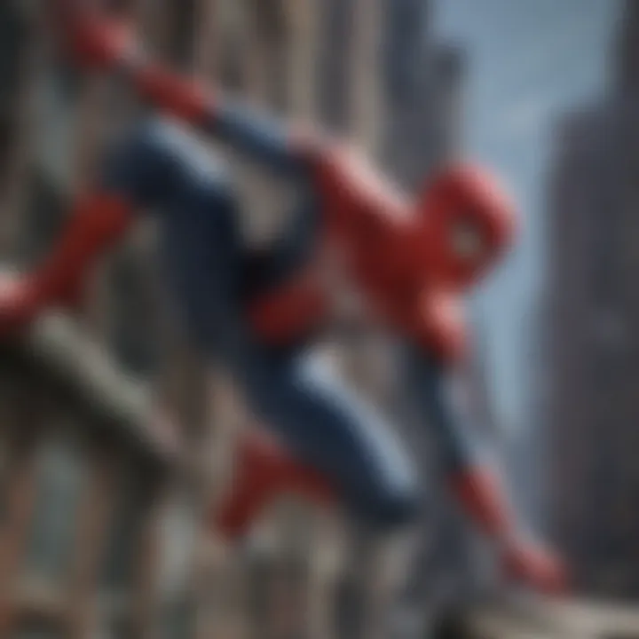 Close-up of Spider-Man's iconic web shooter in action