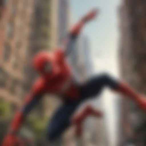 Dynamic Action of Spider-Man Swinging Through the City