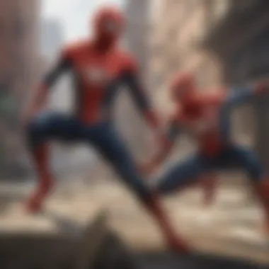 Close-up of Spider-Man facing off against a formidable villain