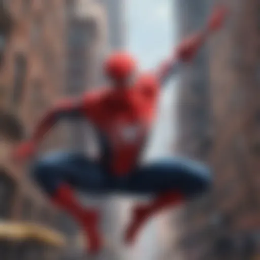 Dynamic Spider-Man swinging through the cityscape