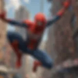 A dynamic scene showcasing Spider-Man swinging through the city skyline, embodying the essence of agility and freedom.