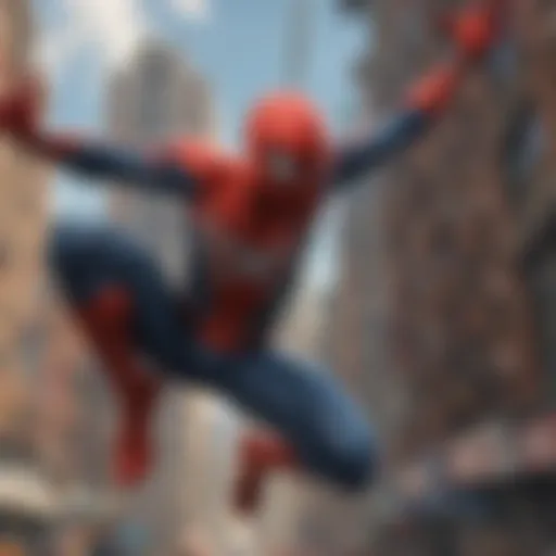 A dynamic scene showcasing Spider-Man swinging through the city skyline, embodying the essence of agility and freedom.