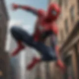 Iconic Spider-Man swinging through the city skyline