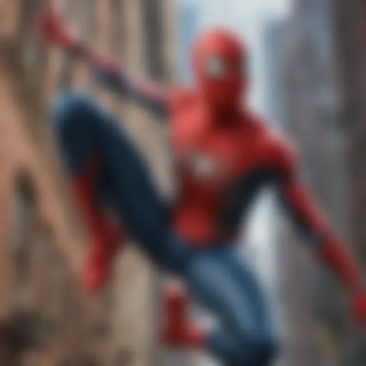 Gaming screen capturing Spider-Man's web-slinging action