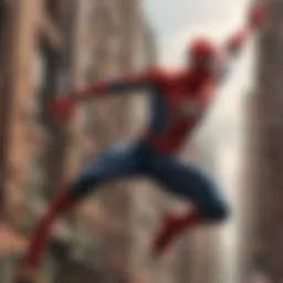 Spider-Man swinging through the city