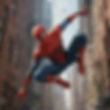 Spider-Man swinging through the city