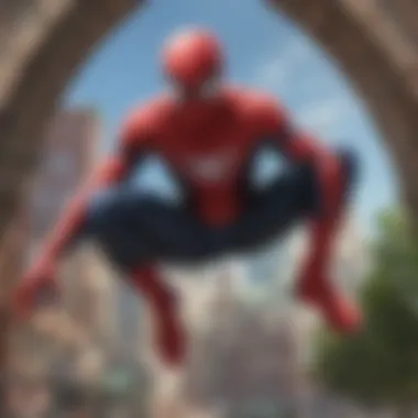 Spiderman with iconic web-slinging pose