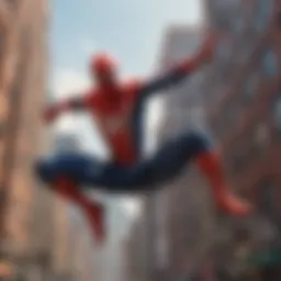 Spider-Man swinging through the city