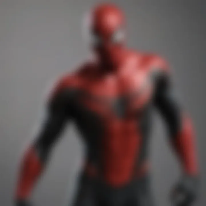 Close-up detailing of intricate black and red suit design