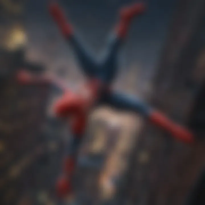 Spider-Man swinging through cityscape at night