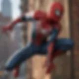 The iconic Spider-Man swinging through the city skyline