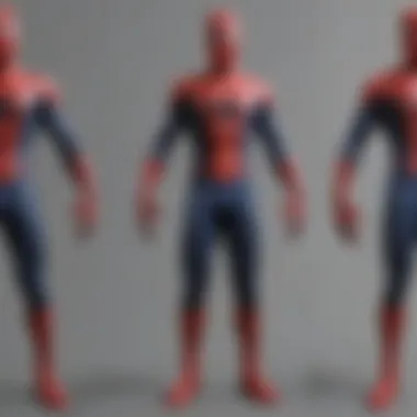 Evolution of Spider-Man's Suit Concept art illustrating the evolution of Spider-Man's suit over the years.