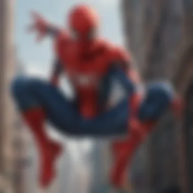 A dynamic scene featuring Spider-Man swinging through a vibrant cityscape, showcasing his agility and heroism.