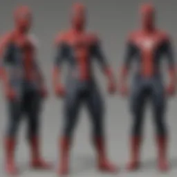 A vibrant illustration showcasing the evolution of Spider-Man's costume through the decades.