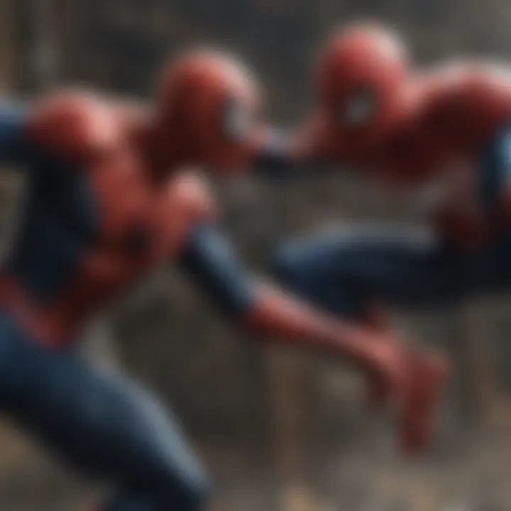 A dynamic fight scene featuring Spider-Man and a villain