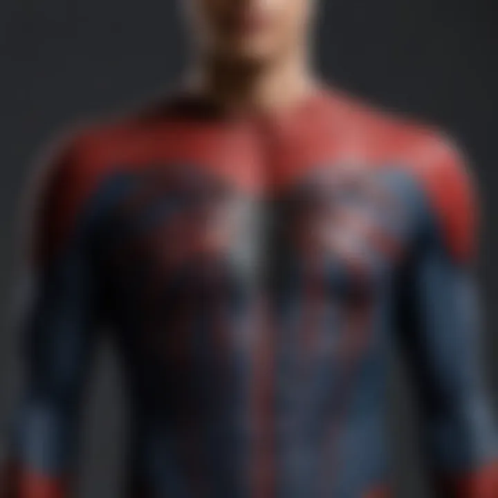 Close-up of Peter Parker's shirt showcasing its design details