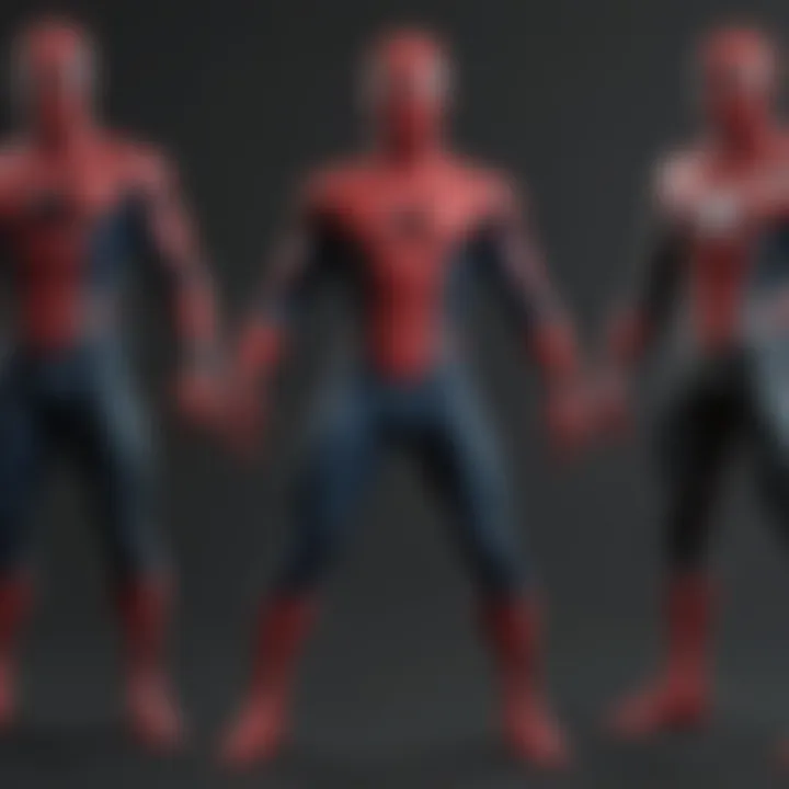 A close-up of Spider-Man's iconic suit reflecting changing styles through the decades.