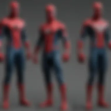 Depiction of Spider-Man's evolution in costume design over the years.