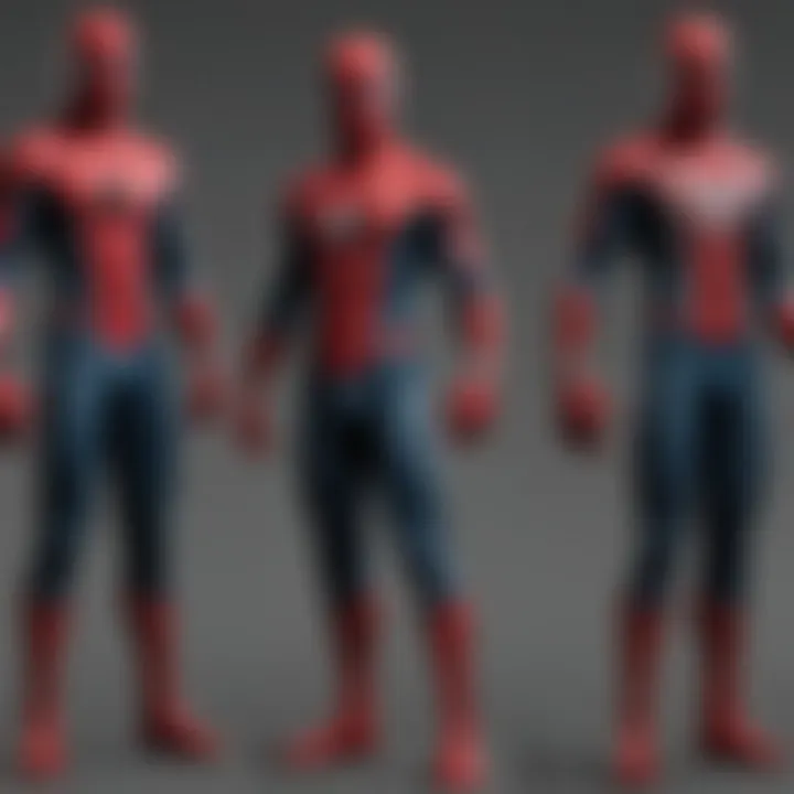 Depiction of Spider-Man's evolution in costume design over the years.