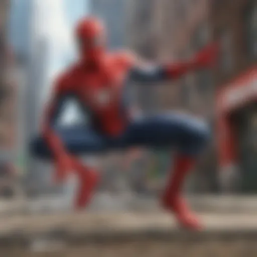 Spider-Man swinging through a cityscape representing his future adventures.