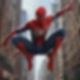 A dynamic scene showcasing Spider-Man swinging through the city skyline