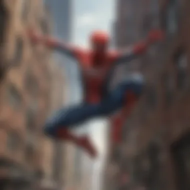 Illustration of Spider-Man swinging through New York City