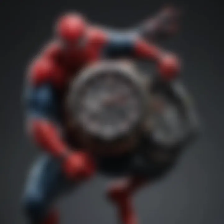 A dynamic illustration showcasing Spider-Man in action alongside a G-Shock watch.