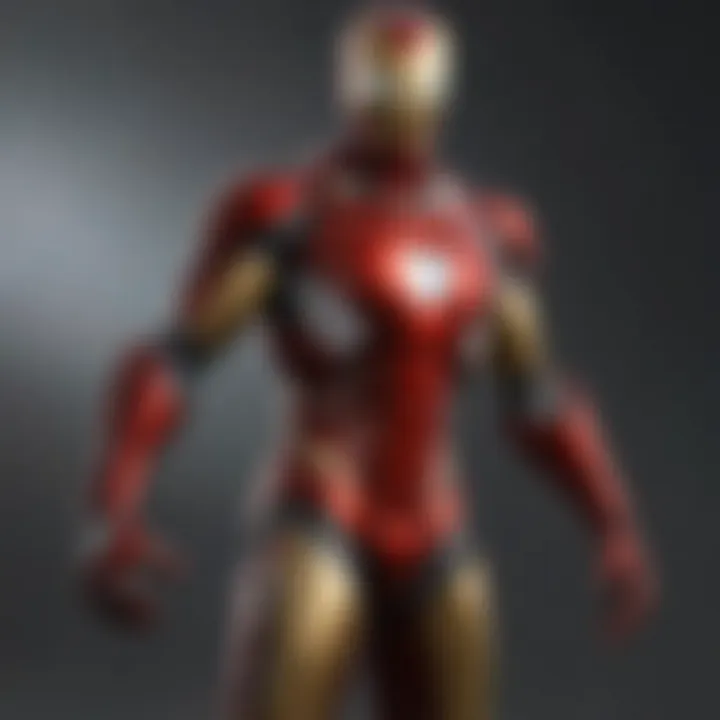 Detailed view of the Iron Man suit showcasing its advanced technology