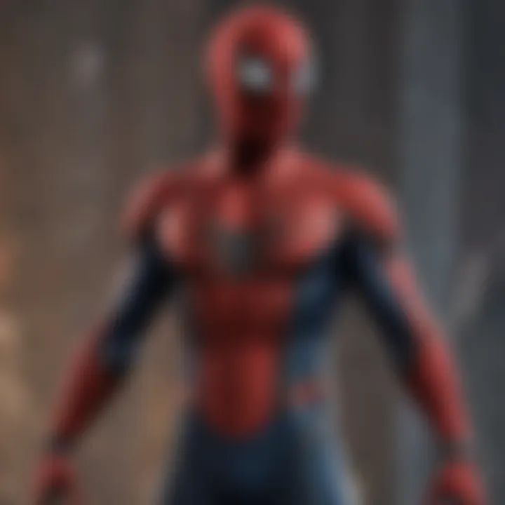 A close-up of Spider-Man’s iconic suit showcasing intricate details.
