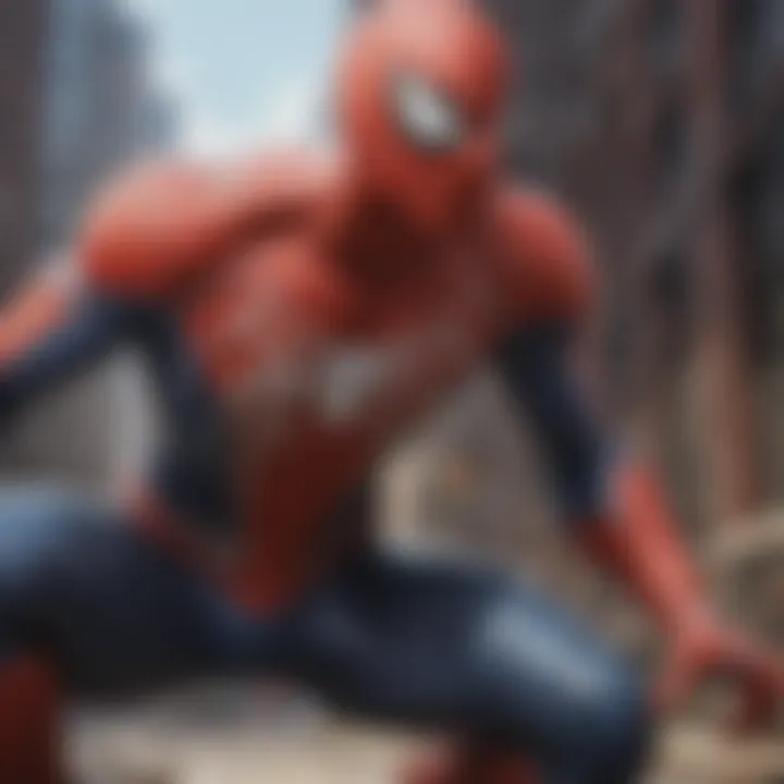 A dynamic scene from one of the popular Spider-Man games, illustrating combat mechanics and character abilities.