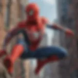 Artistic representation of Spider-Man swinging through the cityscape