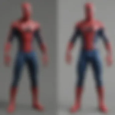 A close-up of Spider-Man’s suit with intricate details highlighted