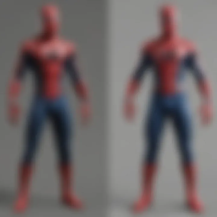 A close-up of Spider-Man’s suit with intricate details highlighted