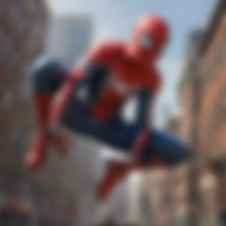 A striking image of Spider-Man swinging through a dynamic cityscape